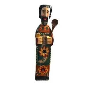 Vtg Guatemala Hand Carved Painted San Pasquale Kitchen Saint Wooden Statue 15x3